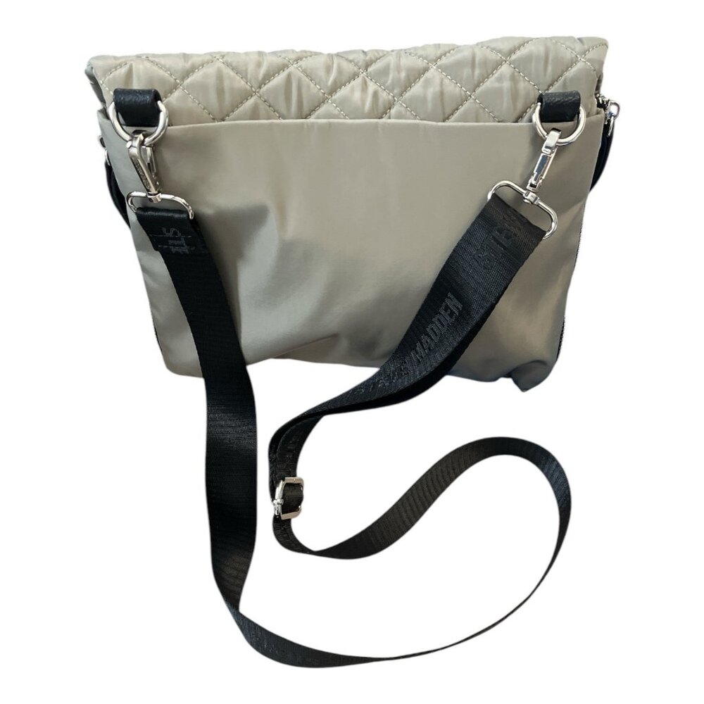 Steve Madden Quilted Crossbody Bag Taupe Nylon Flap Purse Adjustable Strap - Picture 4 of 8